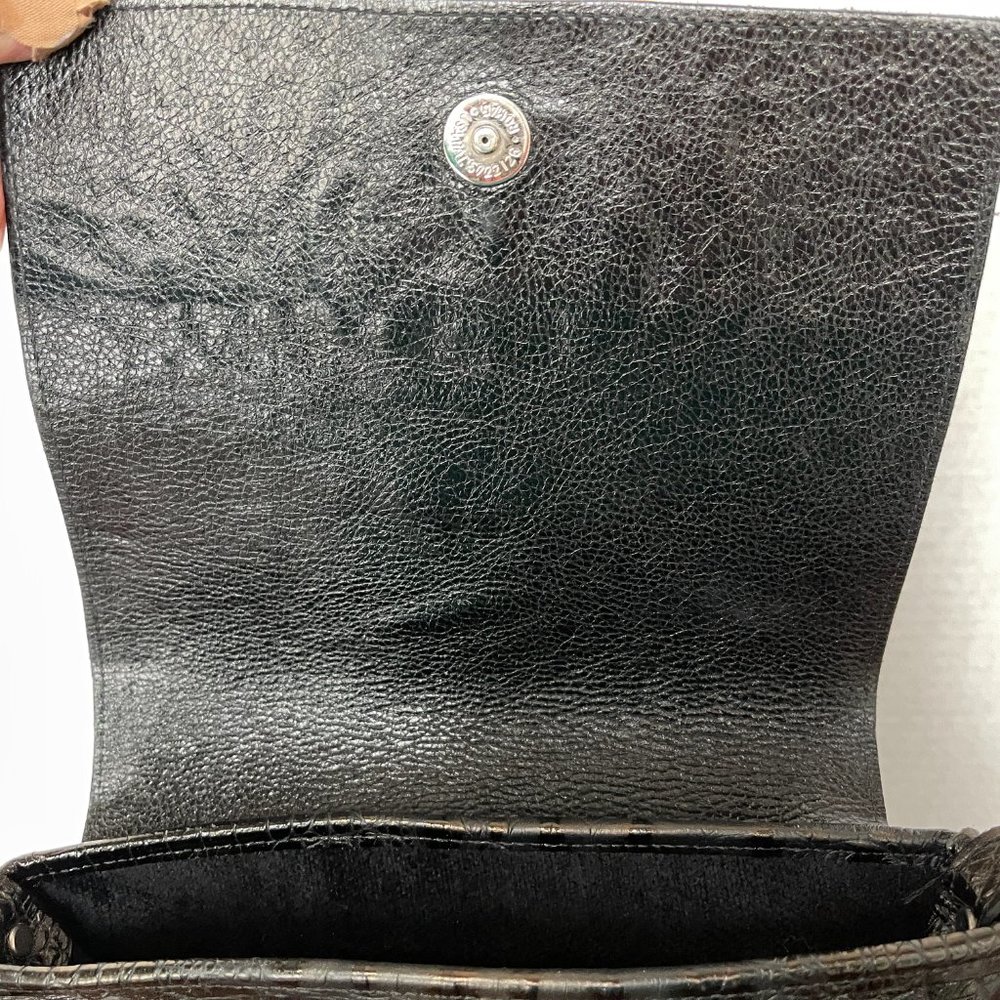 Raviani Black Flap Croco Embossed Leather Shoulder Bag w/Crystals - Picture 11 of 13